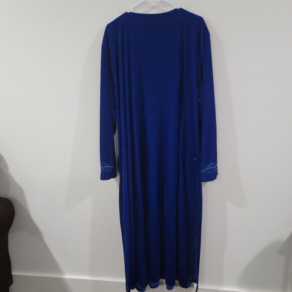 Vermont Country Store Womens Velvet Nightgown Size 3X Blue Housecoat Peacock - Picture 2 of 9